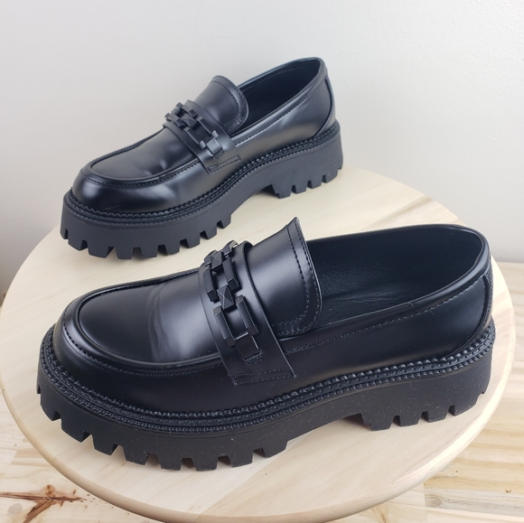 Steve Madden Aerin Platform Penny Loafer Shoes Size 8 Black Preppy Academia - Picture 7 of 12